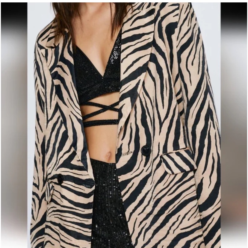 New Zara Women Animal Print Satin Effect Blazer